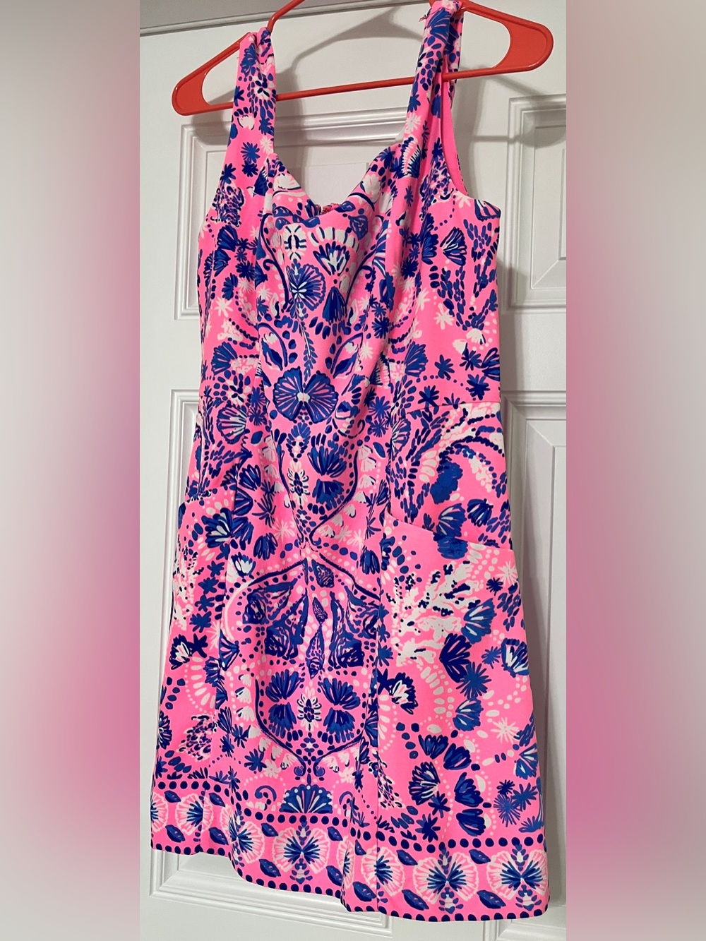 Size 12 Lilly Pulitzer Pink, white and blue dress with pockets and undershorts